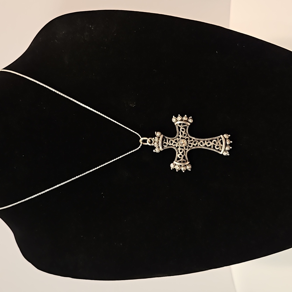 Gothic Pewter Finish Holy Cross Spiritual Pendant Necklace